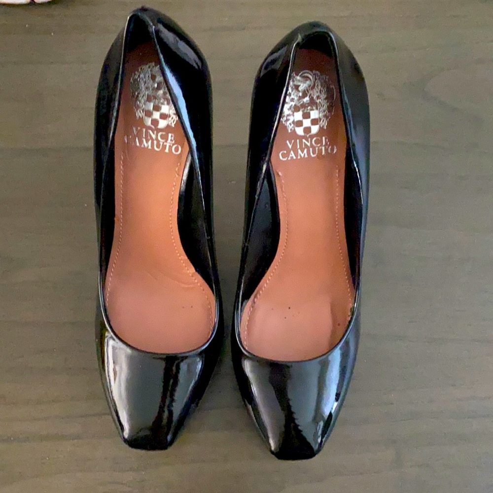 Vince Camuto black paten leather heels. Used.